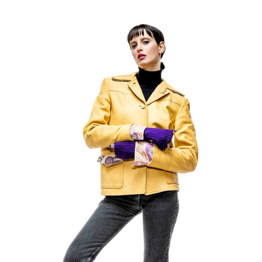 Vintage Leather Jacket w/Classic Edie Sedgwick Patch, Custom Sleeves and Accents - Picture 2 of 11